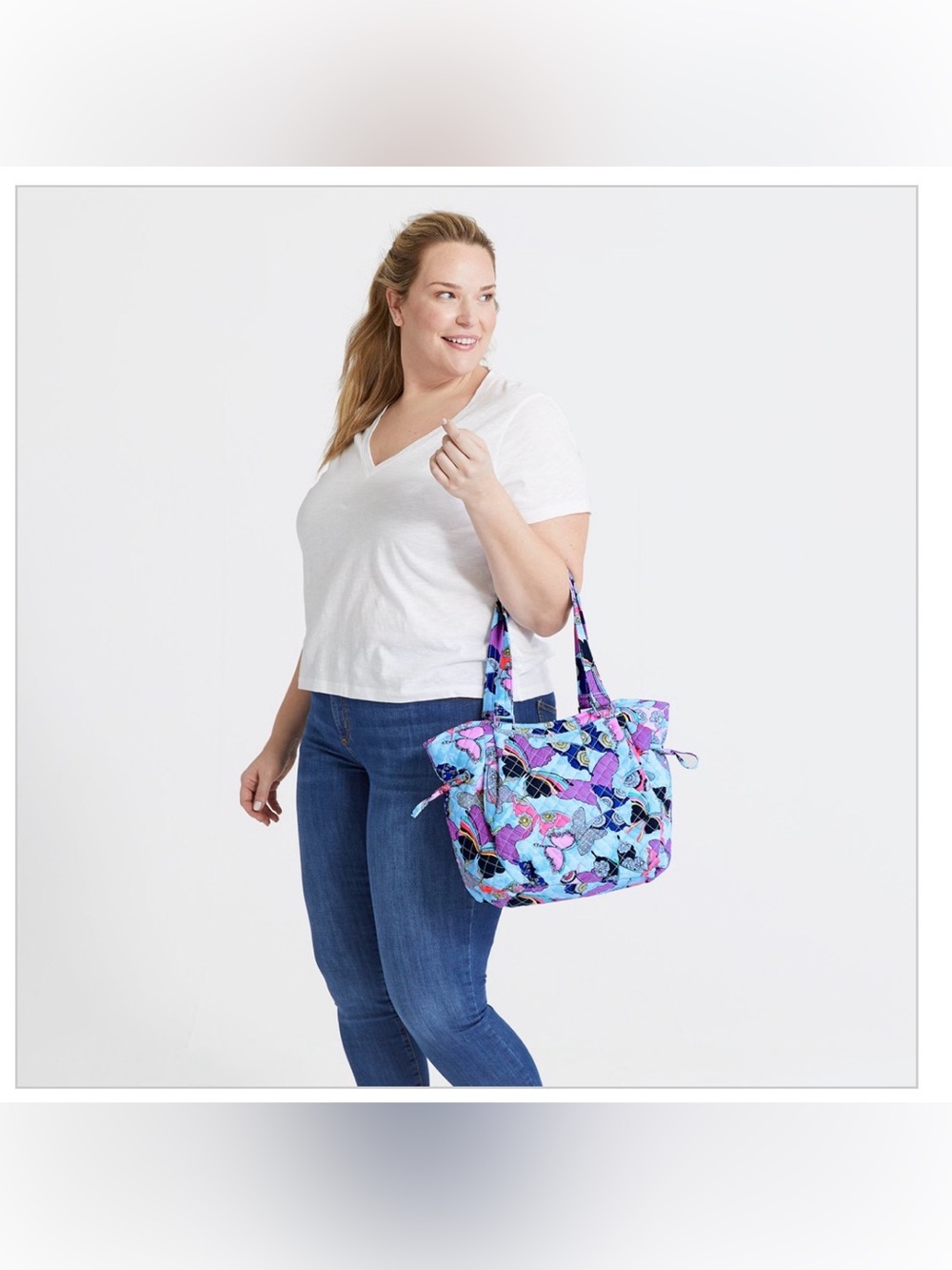 NWOT Vera Bradley Bloom Boom Navy Glenna Satchel Butterfly Flower Print Bag